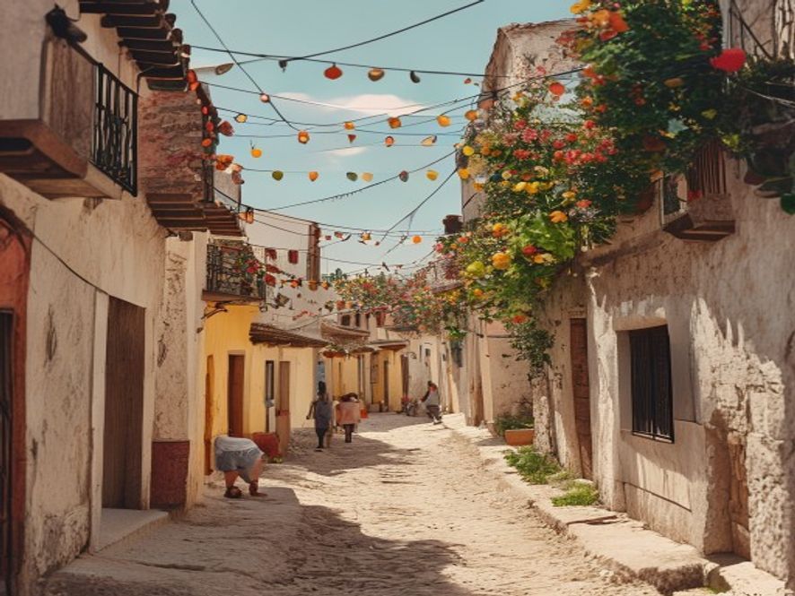 Los guirnaldas de papel de la calle Major de Torrella cumplen catorce meses colgadas sin fiesta que las justifique
